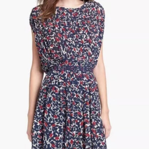 Joie Halsette Blouson Silk Pleated Foral Dress, Sz L, NWOT - Picture 1 of 16